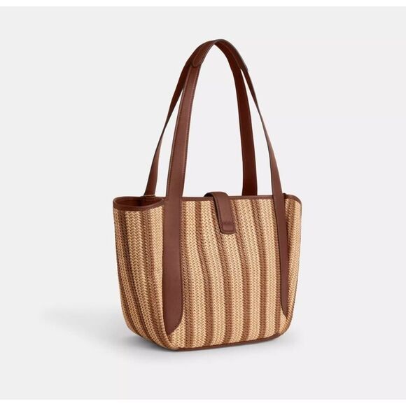 NWT COACH CBG92 Hadley Turnlock Tote Bag Gold/Redwood Multi - Picture 3 of 7